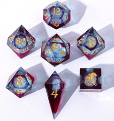 Hymgho Dice: 7 Set Polyhedral Liquid Core Sharp Edge Resin Elemental Mana BRR041